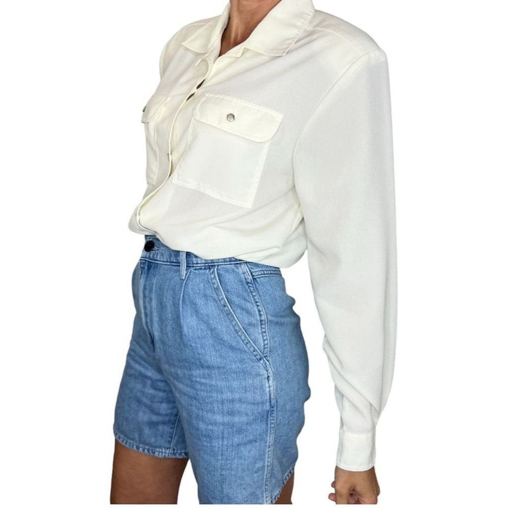 Vintage Bay Club ivory white flowy long sleeve blouse 14